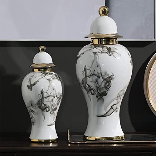 Ceramic Jars,Tea Jar,Chinese Style Storage Jars,White Ceramic Ginger Jar With Lid,Traditional Chinese Decorative Porcelain Jars Temple Jar With Lids, Flower Vases Storage Jar Decor For Living Room She #TOP3
