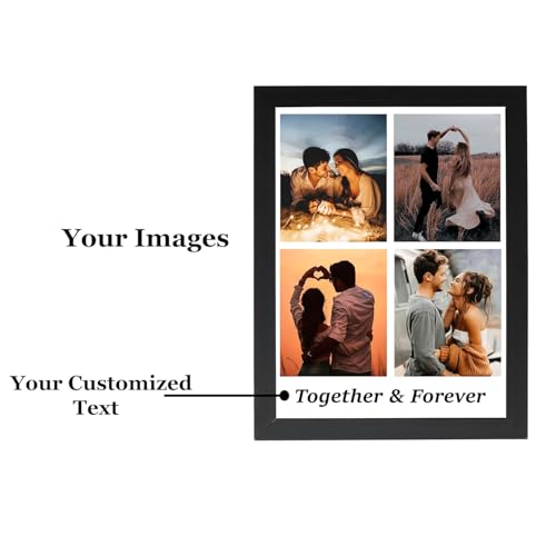 Image of Customized Photo Collage Wood Frames For Wall,Personalised 4 Rectangular Photo Frame With Photo Upload For Couple,Family,Kids In Bedroom,Living Room And Gift,12X18 Inch,Black