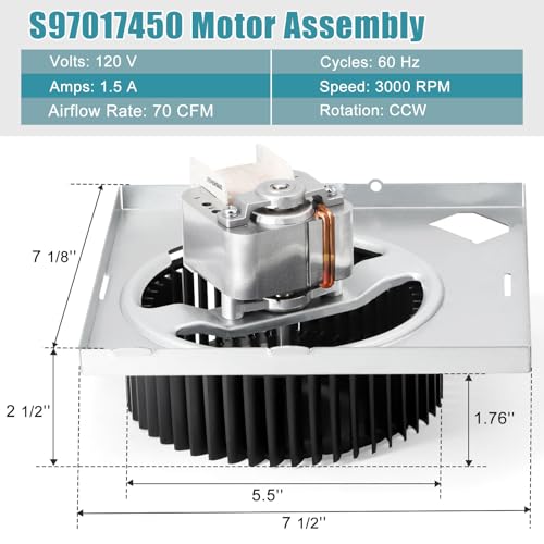 Image of 【Upgrade】 S97017450 Blower Motor Assembly for Nutone Broan 771, 771-A Bathroom Exhaust Fan Replacement Motor, 99080599 Ventilation Fan Motors, 70CFM, 3000 RPM