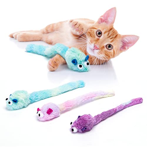 Nobleza-3 Paquets de Souris Jouet pour Chat,Contient de l'herbe à Chat,Jouets en Peluche Longs et Doux,Jouet d'Activité Interactif Petite Souris,La Souris-Jouet émet