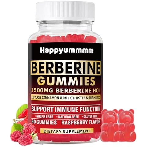90 CT Berberine Gummies with Ceylon Cinnamon 1500mg High Potency Berberine HCL Supplement for Immune and Metabolism Support, Sugar Free Organic Berberine Gummies Raspberry Flavor Cover