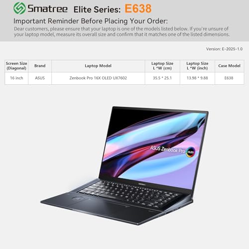 Image of Smatree Laptop Sleeve for 16 inch ASUS Zenbook Pro 16X OLED UX7602, Protective Laptop Case with Accessory Pocket, YKK Zipper, Patented Super-Corner Design, Green (E638G)