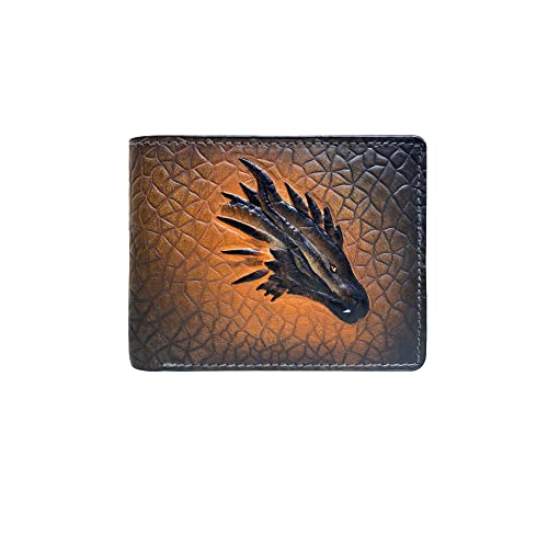 Balona Genuine Leather Anti-theft RFID-Blocking 3D Dragon Printed Gifting Bifold Wallet with Detachable Credit Card Case for Men (Coin Pocket - Skin Black)