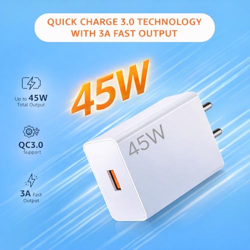 Image of 45W Turbo Fast Charging Adapter with USB Type-C Turbo Charging Cable Compatible with Redmi Note 13, Note 13 Pro+, Redmi 12 5G, 13C, Note 12 Pro, Note 11 Pro, Poco X5 Pro,F4 & X3 Pro (White)