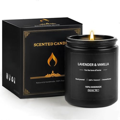 Scented Candles for Men & Women - Lavender & Vanilla Black Men Candle Soy Wax Candle Gift for Home Scented, Birthday, Long Lasting, 50 Hours Burn