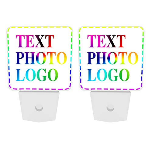 Image of Personalized LED Plug-in Night Light 2-Pack with Pictures Text Logo, Custom Photo Auto Sensor Nightlights Set of 2 for Bedroom Bathroom Hallway Decor Gifts
