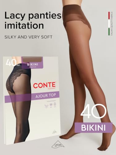 Image of Conte Women's Lace Top Patterned Panties Pantyhose Tights Bikini 40 Den