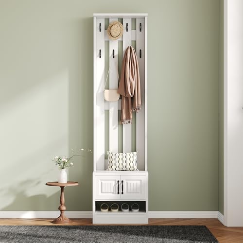 Scarpiera mobili da corridoio, con 2 ante, con pannello posteriore con 8 ganci, bianco, larghezza 50/D 36/altezza 190 cm (larghezza x profondità x altezza)