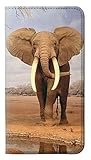  African Elephant Etui Flip Housse Cuir pour Samsung Galaxy J3 (2018), J3 Star, J3 V 3rd Gen, J3 Orbit, J3 Achieve, Express Prime 3, Amp Prime 3