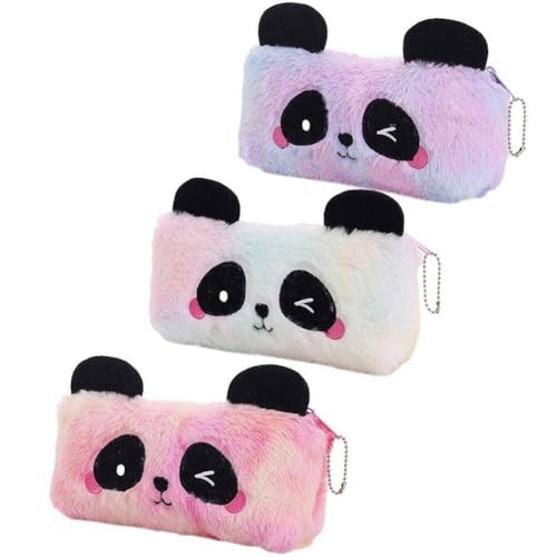 Abbdbd À Crayons Panda en Peluche 3 Pièces, Pochette À Stylo À Fermeture Éclair De Grande Capacité, Trousse À Crayons Panda en Peluche, Fournitures De Papeterie