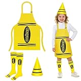 JOAASU Crayon Costume for Girls and Boys, Fancy Dress Includes Crayon Apron, Funny Gnome Cone Hat and Striped Socks, Crayon-Themed Outfit for Halloween, World Book Day, Cosplay Parties
