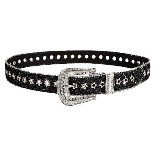 Image of MYADDICTION Rhinestone Belt Cowgirl for Girls Trendy Waist Belt for Trousers Pants Jeans Black