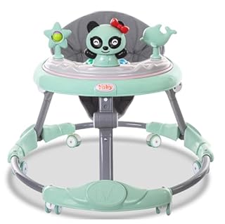 FK Sports Baby Walker | Multi-Functional Walker with 6 Adjustable Heights, Activity Center, Portable Music, Toys, Food Tray & Silent Wheels - Baby Walker for Boys & Girls 6-18 Months - (Green)