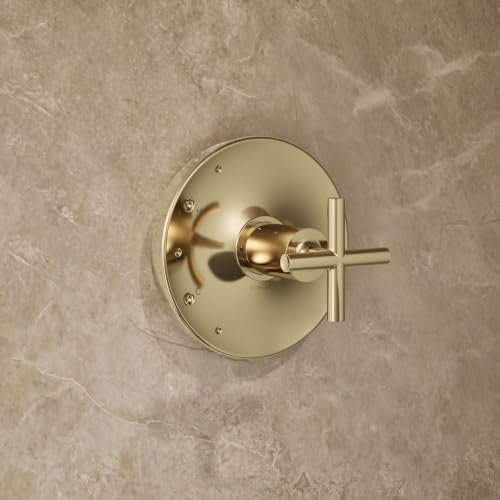 KOHLER TLS14422-3-AF Purist Rite-Temp Shower Trim Kit con mango cruzado sin cabezal de ducha, acero vibrante dorado francés miniatura 3