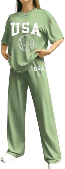 My SwagUSA Graphic Print Cotton Loungewear Set, T-Shirt and Pants, Casual Comfort Wear