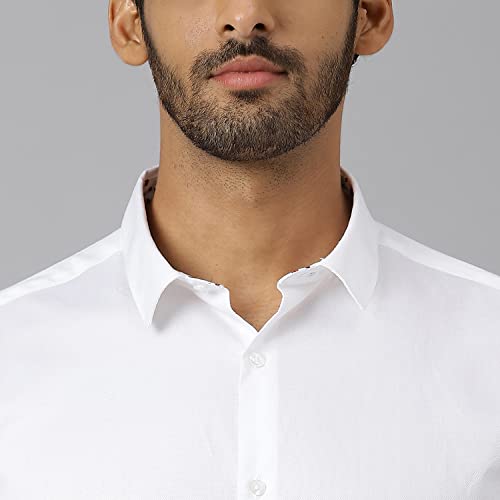 Image of KINGDOM OF WHITE Gala Full Sleeve Contrast Detail White Casual Shirt | 100% Cotton Fabric, Regular Collar, Slim Fit Shirt for Men