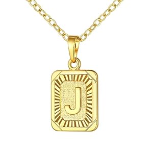 U7 Monogram Necklace A-Z 26 Letters Pendants 18K Gold/Platinum Plated Square Capital Initial Necklaces for Women Men, Resizable Chain 20″-22″