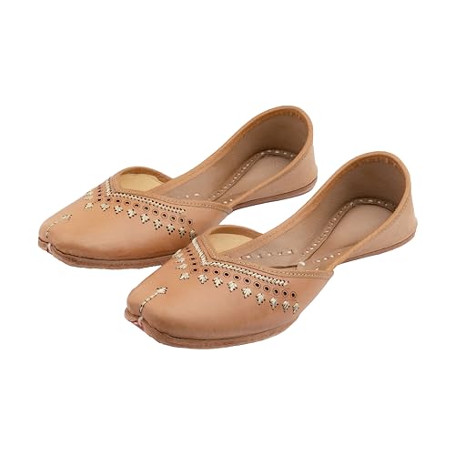 Image of KORAKARI Women's Traditional Ethnic Amber Punjabi Jutti, Leather Flat Comfortable Mojaris for Girls