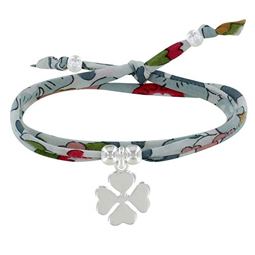 LES POULETTES BIJOUX - Bracelet Double Tour Lien liberty et Trèfle Argent 925 - Classics - Gris