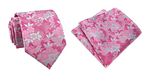 Mens Women Boys Pink White Floral Jacquard Silk Tie Formal Designer Self Necktie #TOP14