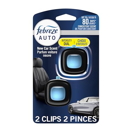 Febreze auto Air Freshener, Odor-Fighting Automotive Vent Clip, Scented Car Accessories, Long Lasting for Strong Odors, New Car Scent, 2 Count