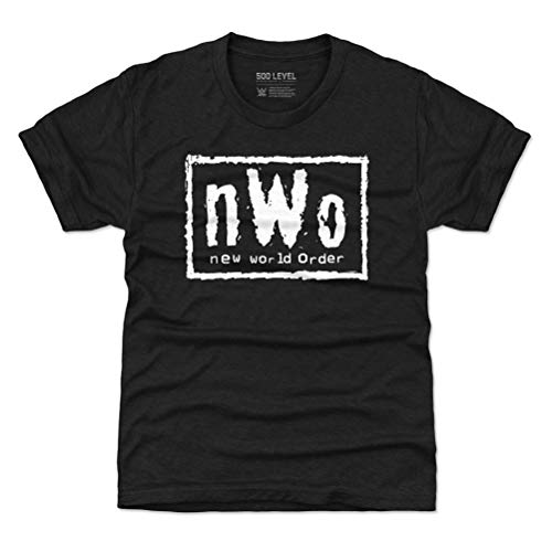 500 LEVEL NWO WWE Youth Shirt (Kids Shirt, 6-7Y Small, Tri Black) - NWO White Logo WHT