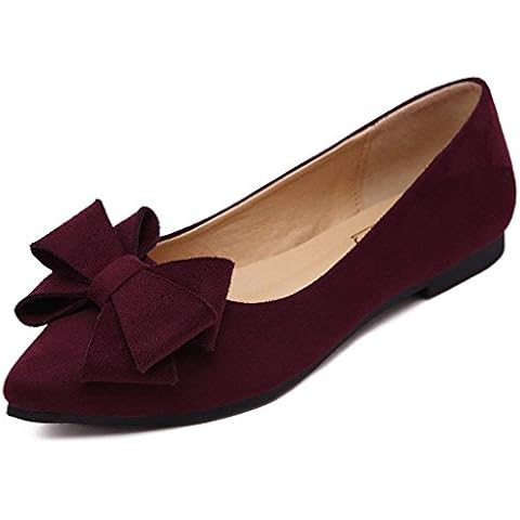 NOT100 Women's Comfortable Bow Point Toe Flat Pumps Slip On Shoes (US 7) Red Cover