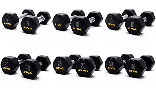 ZIVA Premium 6 Pair Hexagon Dumbbell Set (5-30 lbs) –...