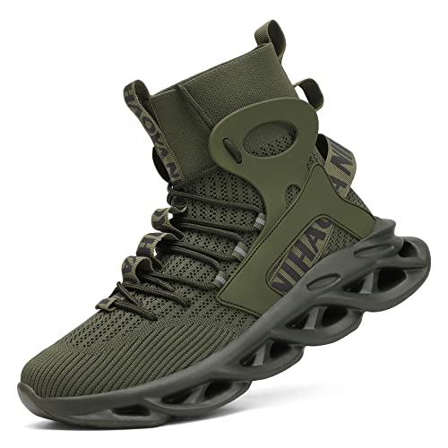 Nihaoya Mens Fashion Sneakers Casual Walking Running Blade Training Shoe Tennis Men Sports Shoes Army Green Size 11