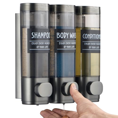Shampoo and Conditioner Dispenser,GlintGath Shower Dispenser 3 Chamber No Drill Shampoo Dispenser...