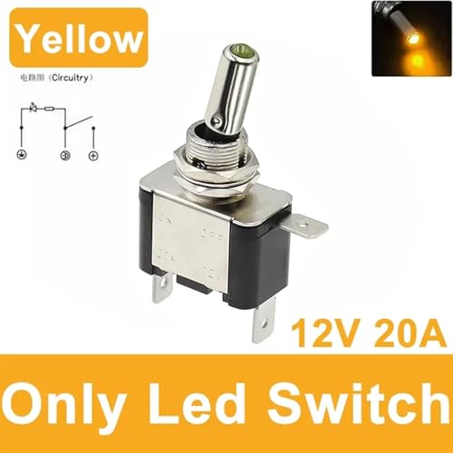 Interrupteur à bascule LED 12V 20A avec couvercle jaune pour auto et bateau x5
