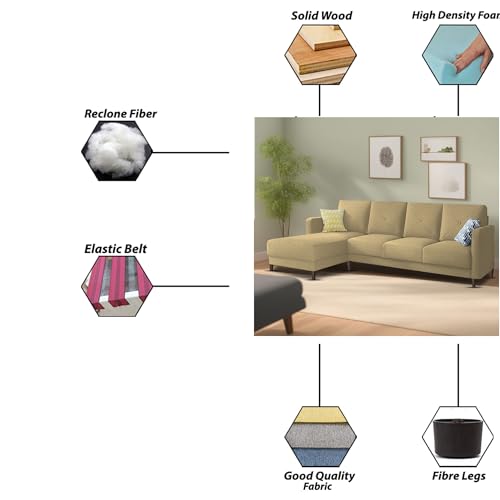 Image of Baloney LHS 6 Seater L Shape Sofa Set for Living Room (Cream Fabric) Premium Fabric Sofa