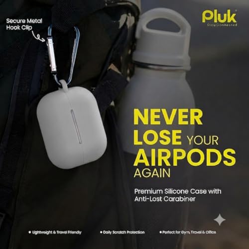 Image of PLUK Soft Silicone Case Cover Compatible with Apple AirPods Pro 3 (3rd Generation 2025) - Shockproof 360 Protective Skin,Full Protection with Hook & Keychain, Front LED Visible - Light Grey