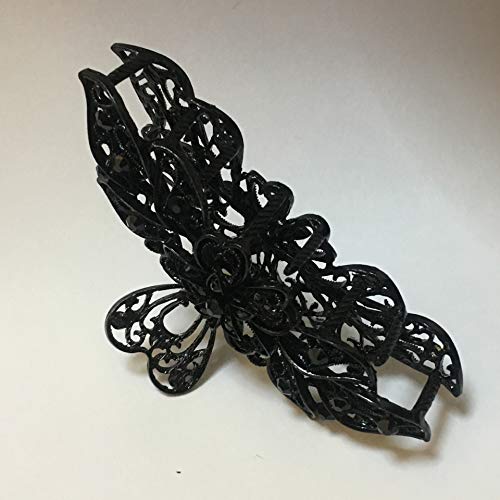 Pinza para el cabello Fodattm Lady Women Negro Retro con flores, clip para el cabello vintage con pedrería, aleación, tamaño grande, para cabello grueso miniatura 4