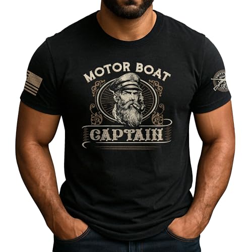 Motor Boat Captain T-Shirt Cruise Shirts for Men Vintage Funny Tshirts Funny Cruise Shirts 6 (Black-L)