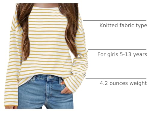 Image of Fanway&EC Girls Casual Long Sleeve T Shirts Basic Crewneck Striped Tunic Blouses Tops
