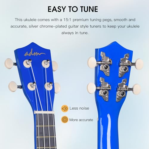 ADM Ukulele for Beginners Hawaiian Wood Ukelele Kit for Kids Adult Student Starter Professional Ukalelee Pack Bundle with Free Lessons Gig Bag Strap Nylon String Tuner (Navy, 21 Inch) — view 4