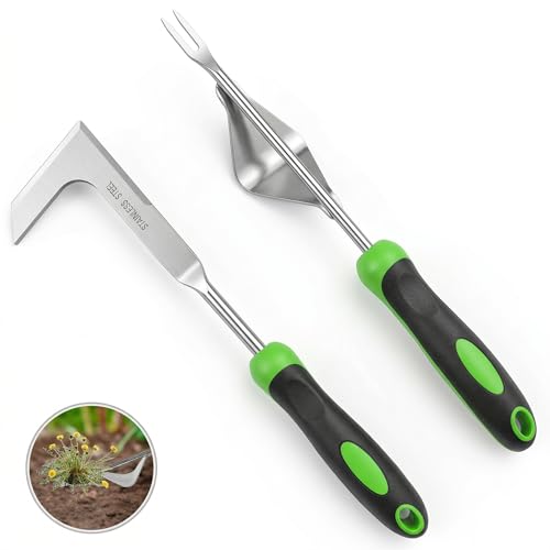 Juxifyron 2-Piece Weeding Tool Set Manual Weed Puller Tool Crack Weeder Crevice Weeding Tool Stainless Steel Paving Brick Moss Dandelion Removal Weed Remover Tool for Garden Patio