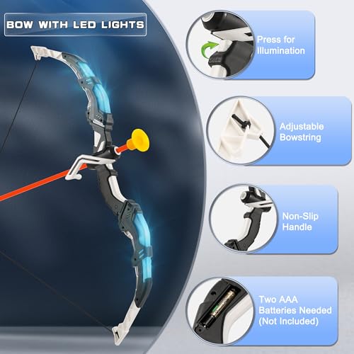 image for Handwell Bow and Arrow Set for Kids, 2-Pack LED Light Up Archery Set w