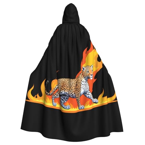 Capa con capucha para adultos de Halloween, estampado de leopardo en llamas de WHJSSF