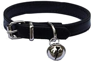 Black Leather Pet Collars for Cats Tailored Comfort and Adjustable 8"-10.5" Kitten Collar with Bell