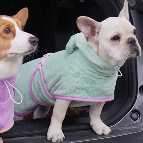 Microfibre Dog Towel Adjustable Dog Drying Coat Ultra Absorbent Dog Bathrobe Super Soft Coral Velvet Dog Towel After Bath Beach Pool Pet Bathrobe Towels For Small Dogs And Cats (XS) (Green) - Image 4