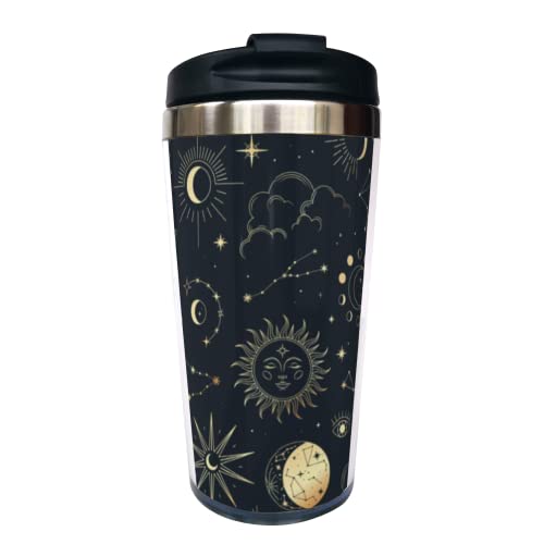 Fenmshairy Sun Moon and Star Travel Coffee Mug, Magic Eye Astrolabe Stainless Steel Thermal Insulated Tumbler Cup with Lid, Thanksgiving Christmas Birthday for Men Women Friend Bestie Sister, 13 Oz