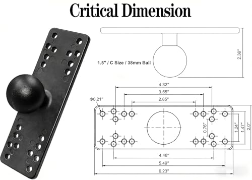 Image of Strg 1.5 inch Ball Mount with 5.9 inch Double Socket Arm, Rectangular Plate and Round Base, Aluminum C Size 1.5 inch Ball Fish Finder Mount for Garmin Lowrance Fish Finder Mounting Tablet Laptop Mounting