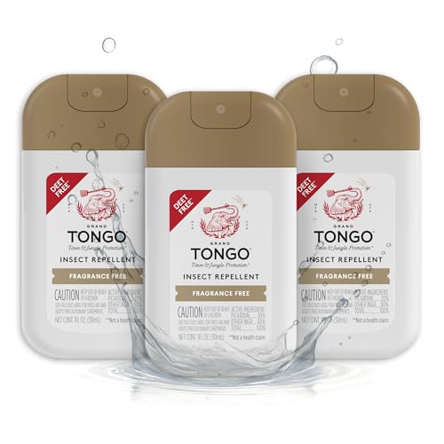 Grand Tongo DEET-Free Insect Repellent Spray 12 Hour Mosquito Protection Picaridin Pocket Pump Spray 1 oz Travel Size Fragrance Free 3 Pack