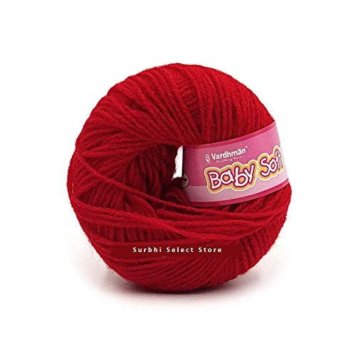 Image of Vardhman BabySoft Knitting Yarn | 100% Acrylic Wool | 4 Ply | Thin Knitting & Crocheting Hook Thread & Lightweight | Special Baby Wool | 150 Grams (6 Balls of 25g) | Machine Washable | Ideal for Blankets, Hats, Booties Ultra-Soft for Baby Sweaters, Blankets, Caps, Socks, Soft toys, Art & craft | Available in multicolors - (BBL082 - Scarlet Red)