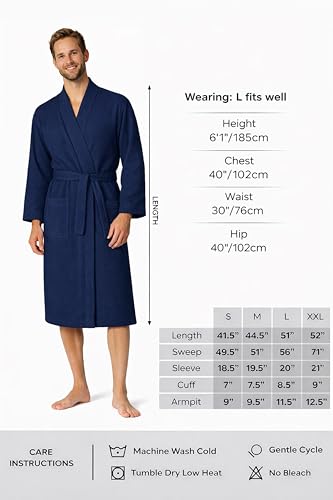Image of Turkish Linen Men's Waffle Bathrobe Lightweight Kimono Spa Robe - Quick Dry Bath & Shower Robe for Men with Pockets