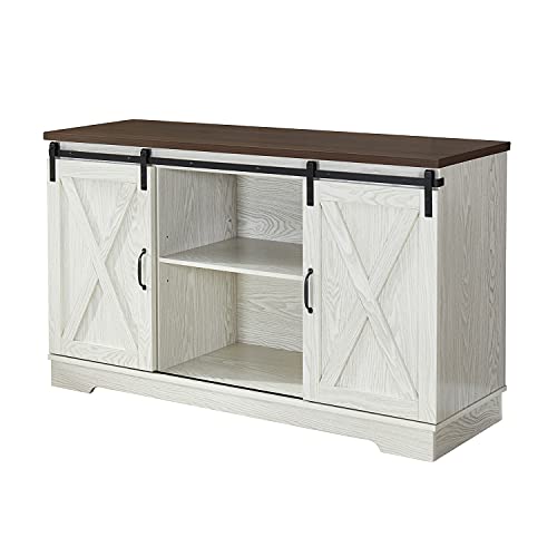 Modern Farmhouse TV Stand Entertainment Center with 2 Sliding Barn