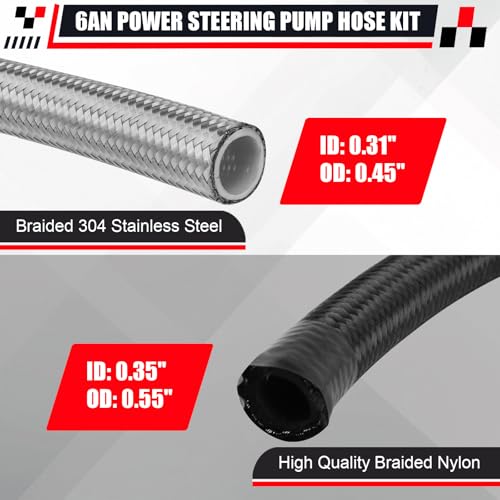 Image of Universal 25Inch AN6 Power Steering Hose Kit Compatible for Chevy C10 LS Swap Connects GM Type 2 Power Steering Pump | Connects GM Type II Power Steering Pump 1950-2000 Power Steering Pump Hose Kit