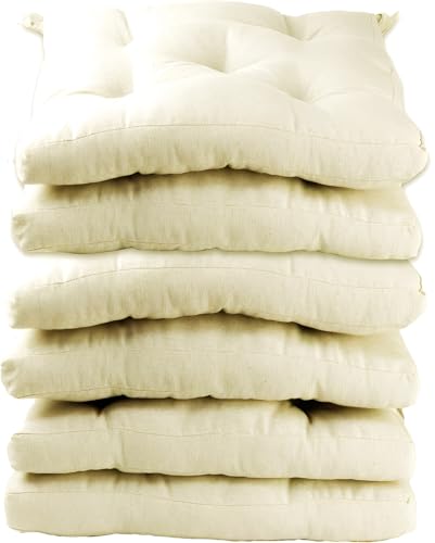MORE FREE-Pack 6 Cojines para Silla，Cojin de Asiento Decorativo Funda de Poliéster y Relleno de Fibra Hueca 45x45x5cm,Ideal para Comedor, Terraza, Salón y Restaurante (Color Crema, Pack 6)